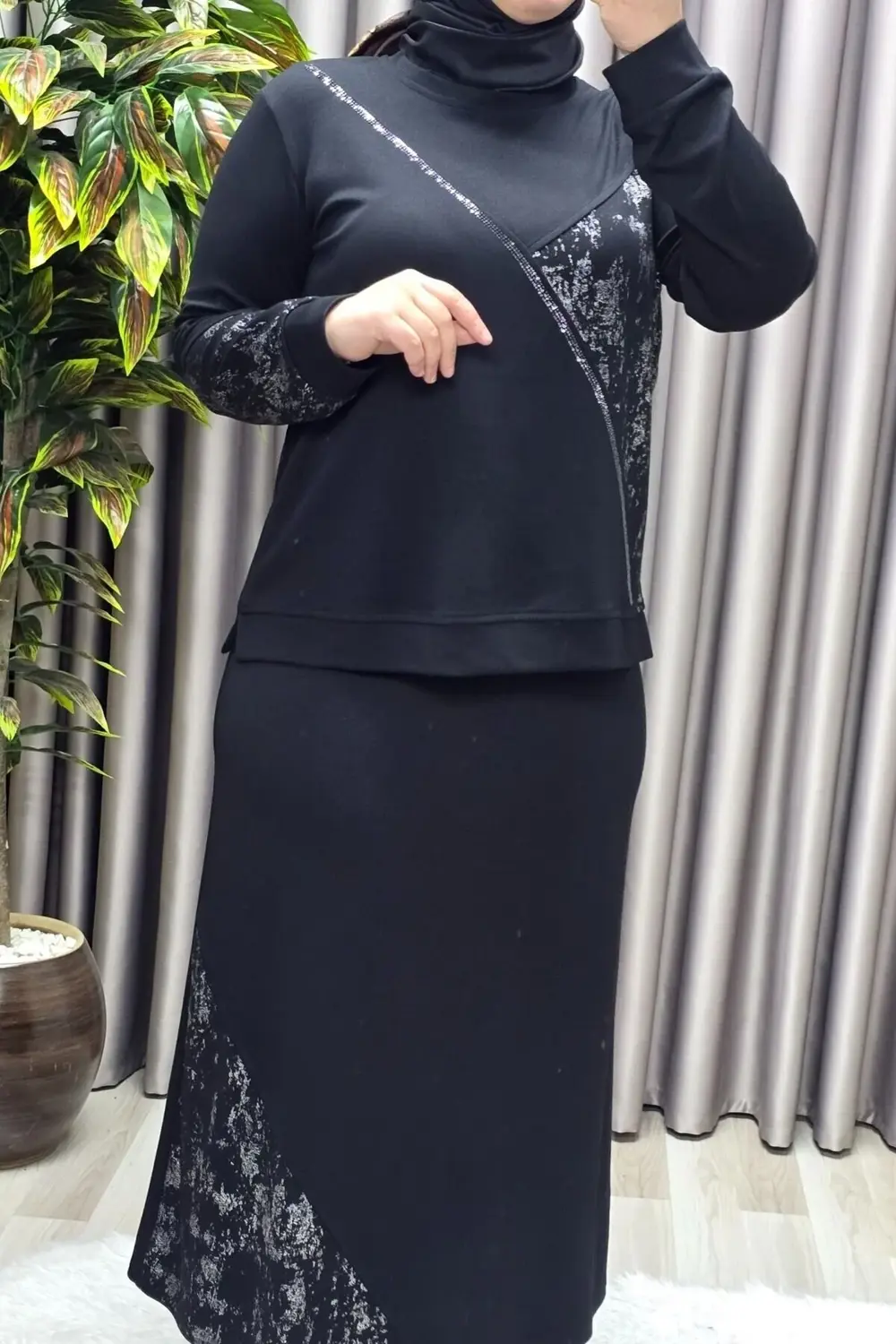 Kadın Giyim Büyük Beden Batik Modal Etekli Takım