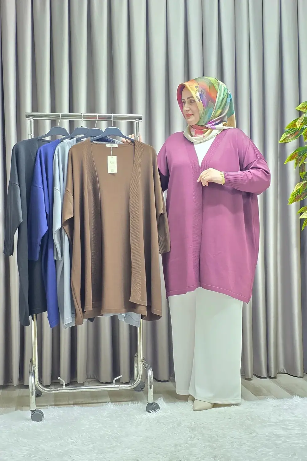 Kadın Giyim Büyük Beden Düz Renk Standart Beden Hırka