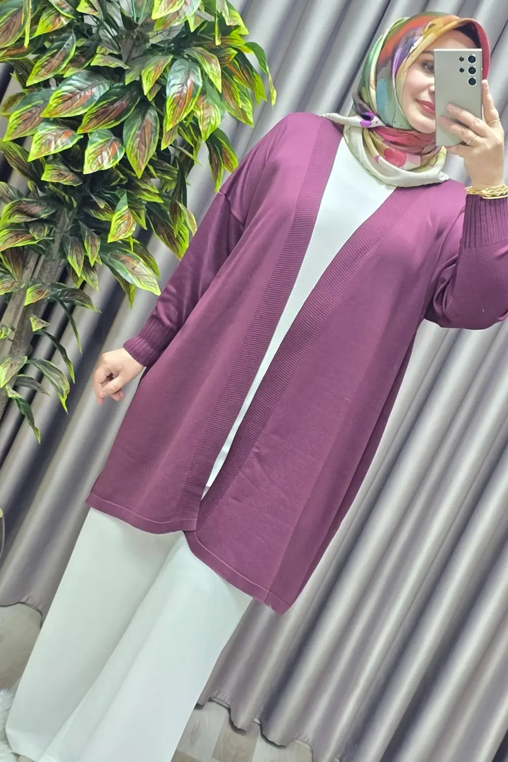 Kadın Giyim Büyük Beden Düz Renk Standart Beden Hırka