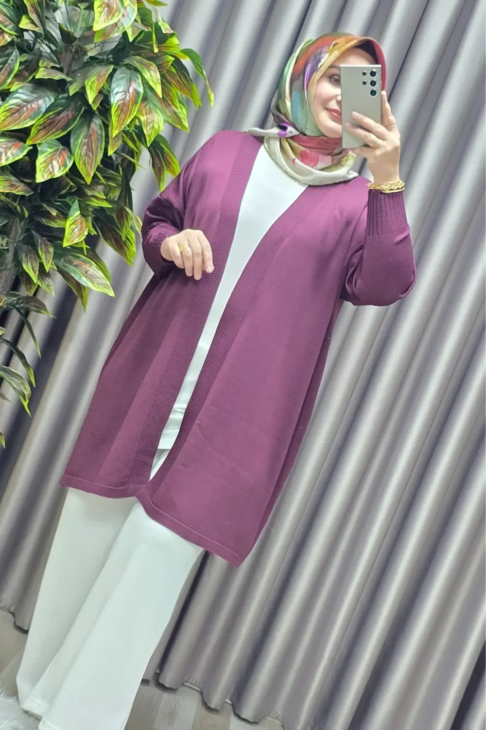 Kadın Giyim Büyük Beden Düz Renk Standart Beden Hırka