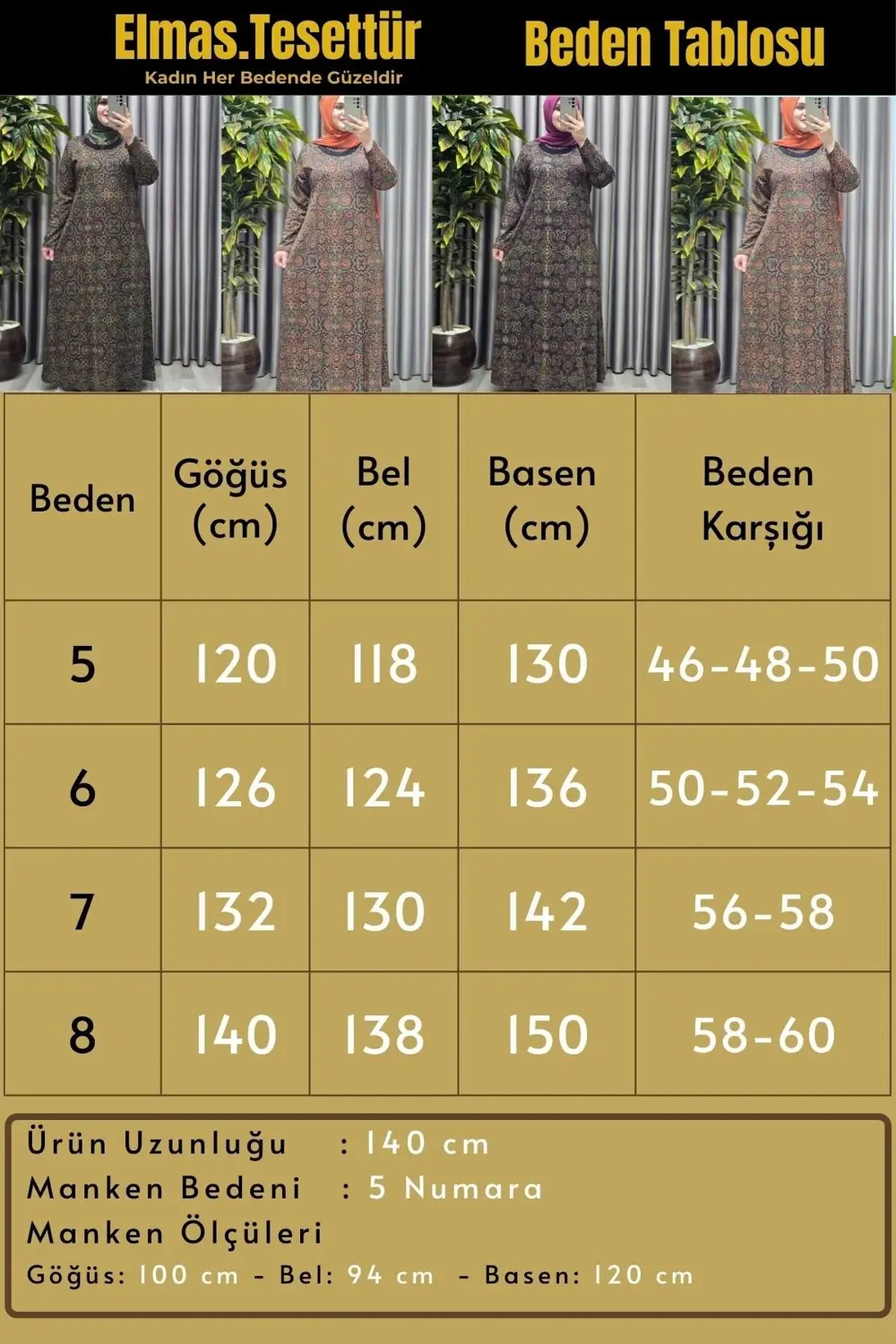 Kadın Giyim Büyük Beden Etnik Desenli Yakası Taşlı Elbise