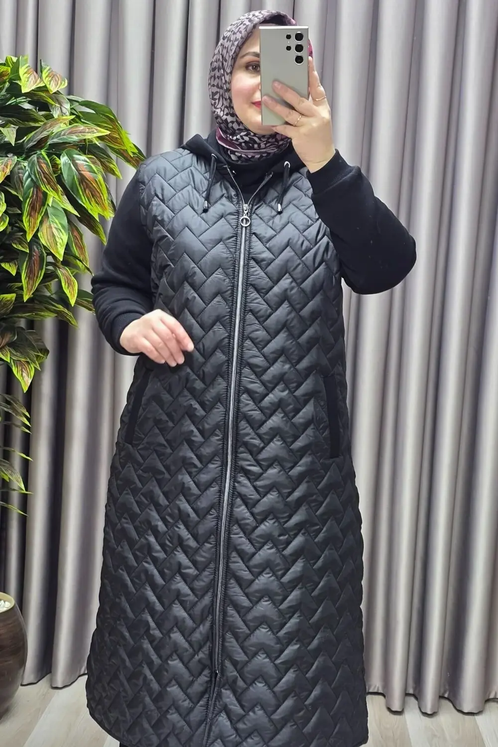 Kadın Giyim Büyük Beden Kapitone Çavuş Desen Kolları Üç İplik Şar