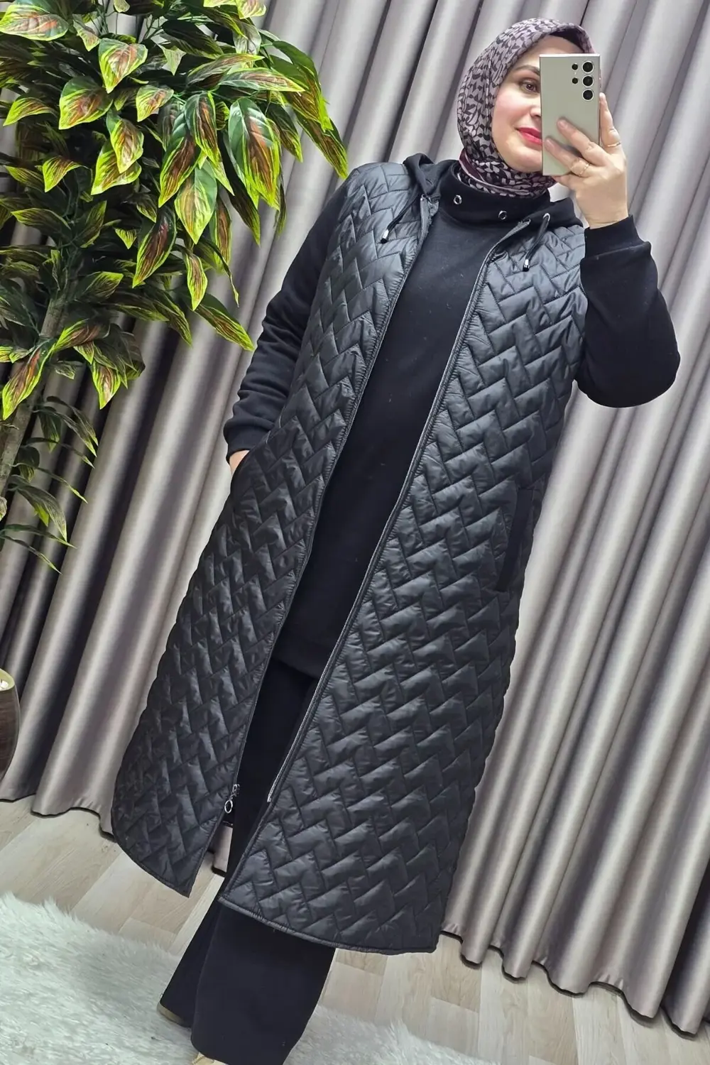 Kadın Giyim Büyük Beden Kapitone Çavuş Desen Kolları Üç İplik Şar