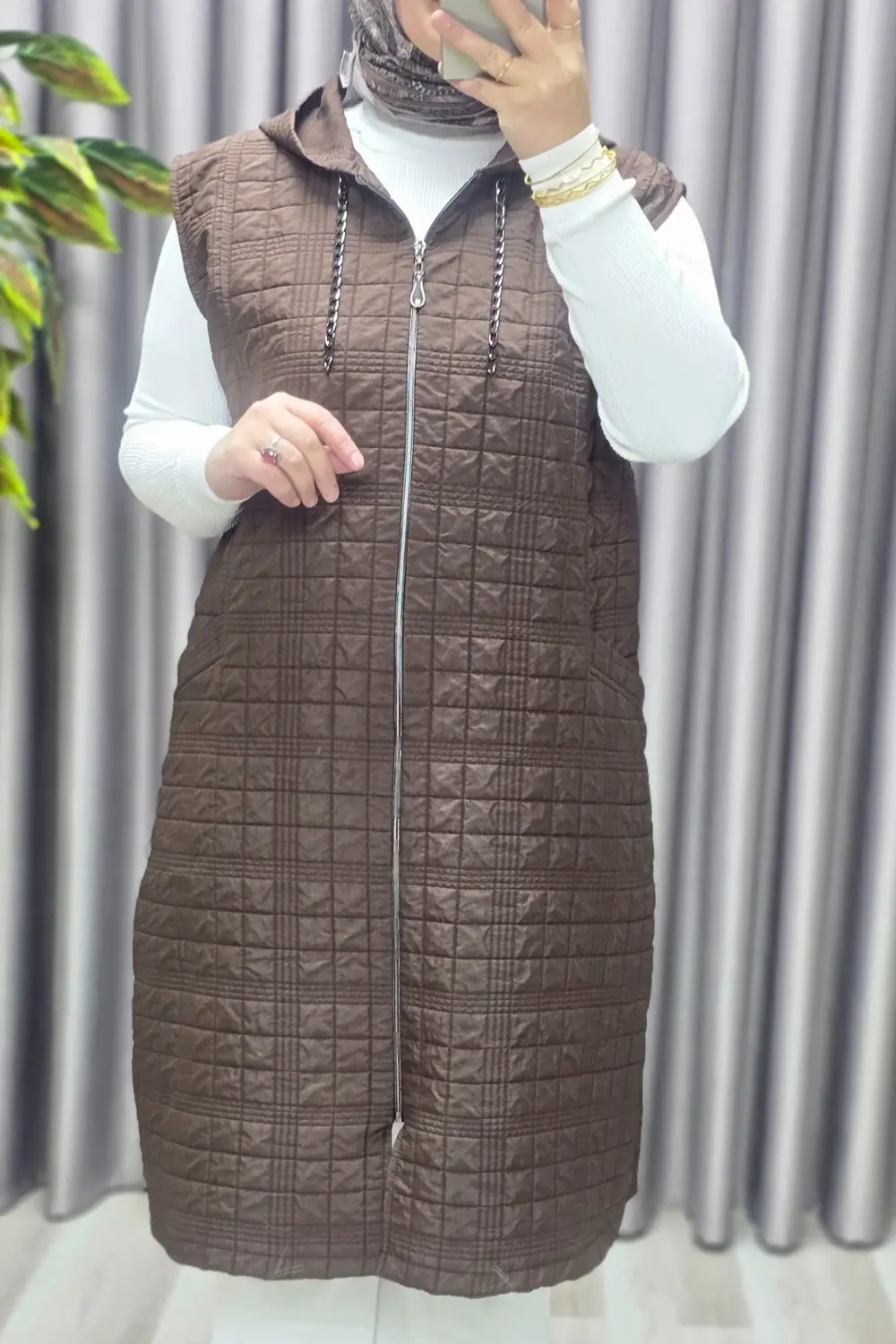 Kadın Giyim Büyük Beden Kapitone Dik Cep Yelek