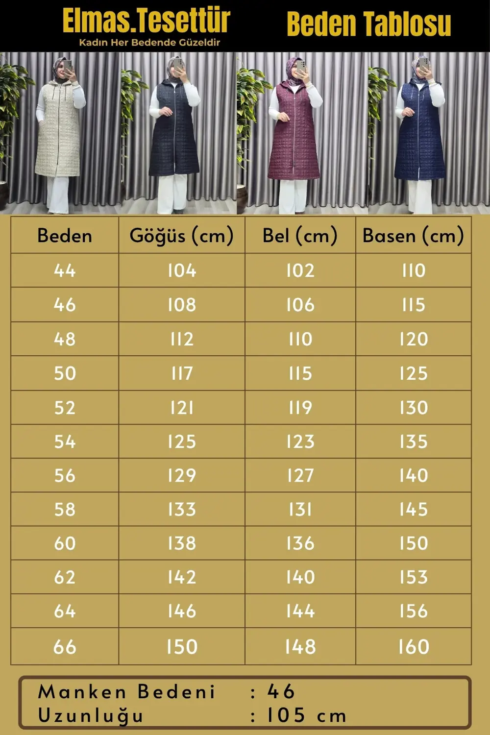 Kadın Giyim Büyük Beden Kapitone Dik Cep Yelek