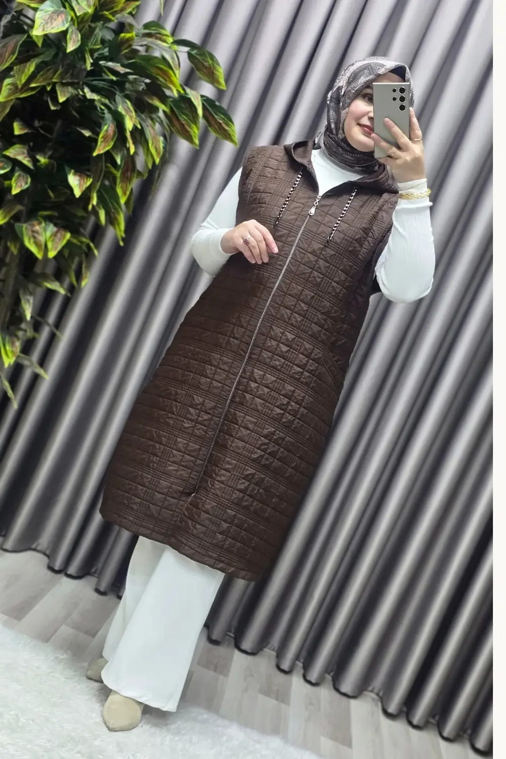 Kadın Giyim Büyük Beden Kapitone Dik Cep Yelek