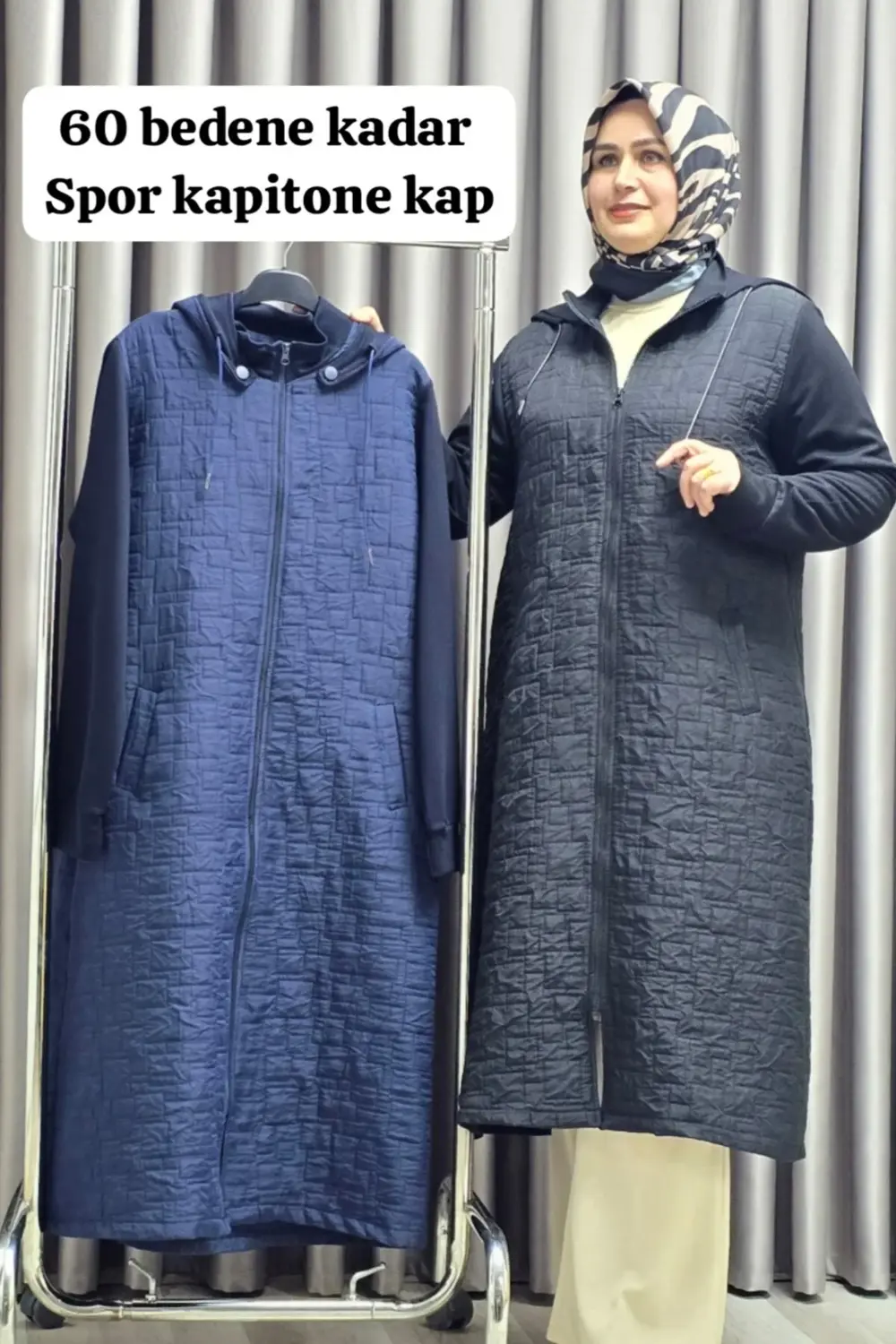 Kadın Giyim Büyük Beden Kapşonlu Polarlı Kapitone Kap