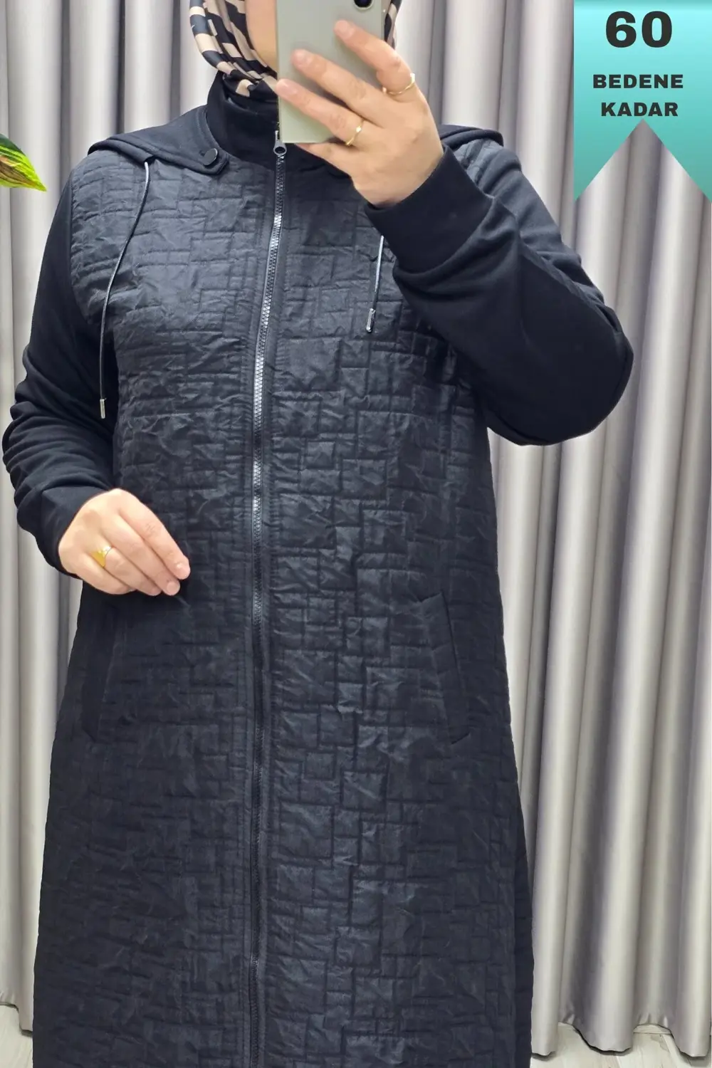 Kadın Giyim Büyük Beden Kapşonlu Polarlı Kapitone Kap