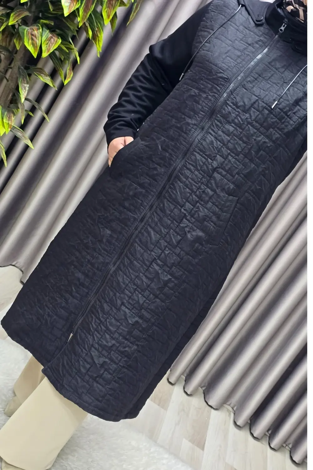 Kadın Giyim Büyük Beden Kapşonlu Polarlı Kapitone Kap