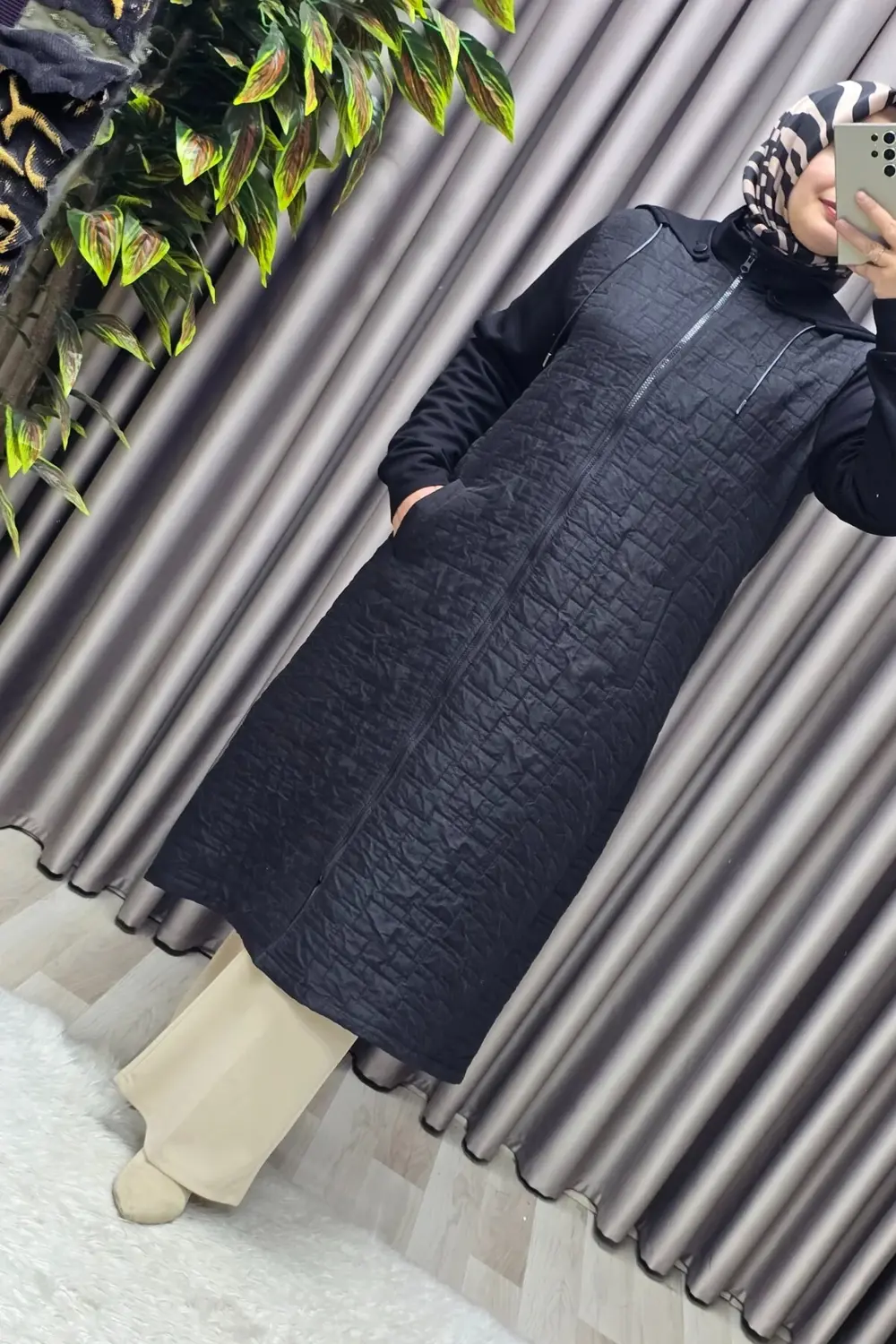 Kadın Giyim Büyük Beden Kapşonlu Polarlı Kapitone Kap