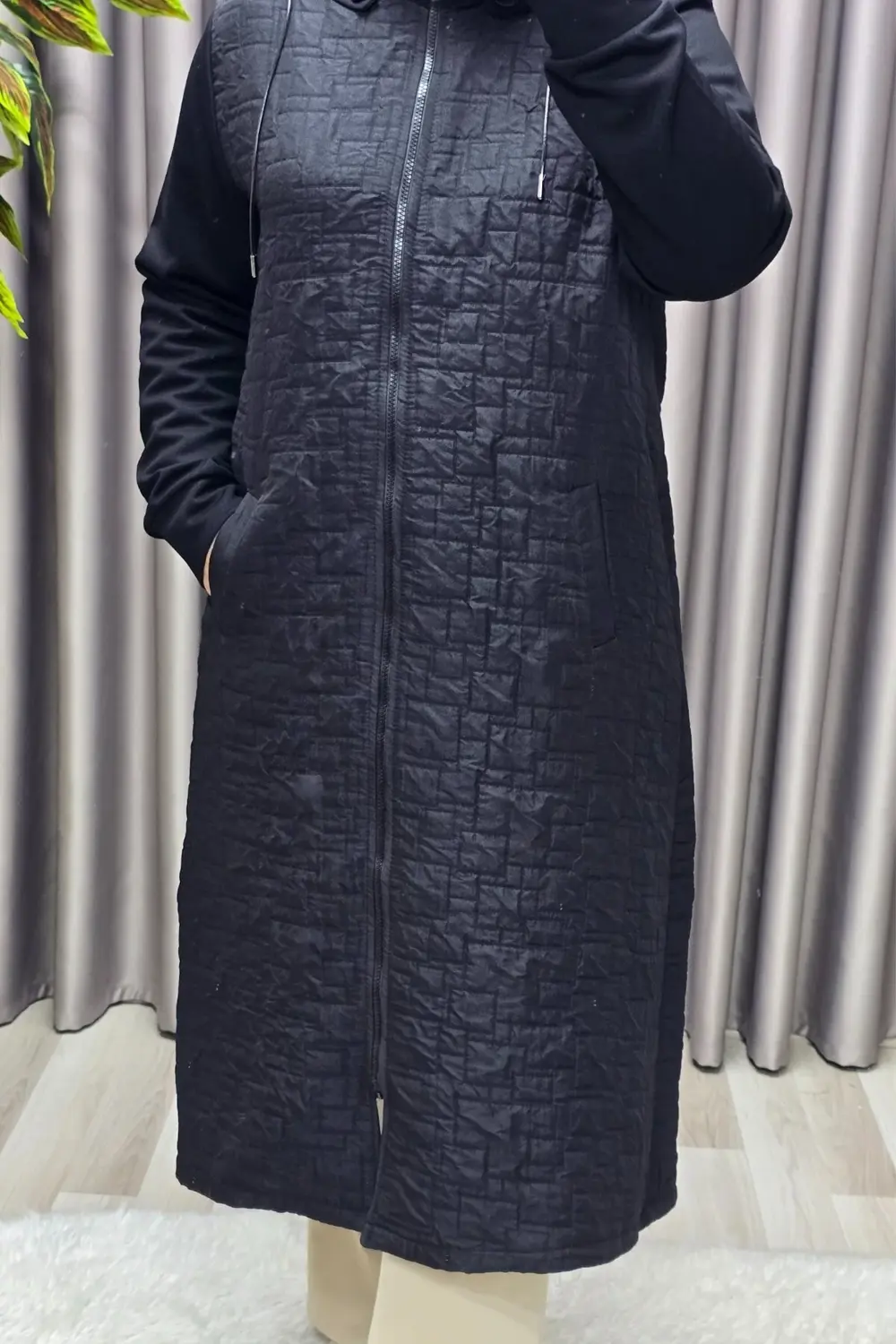 Kadın Giyim Büyük Beden Kapşonlu Polarlı Kapitone Kap