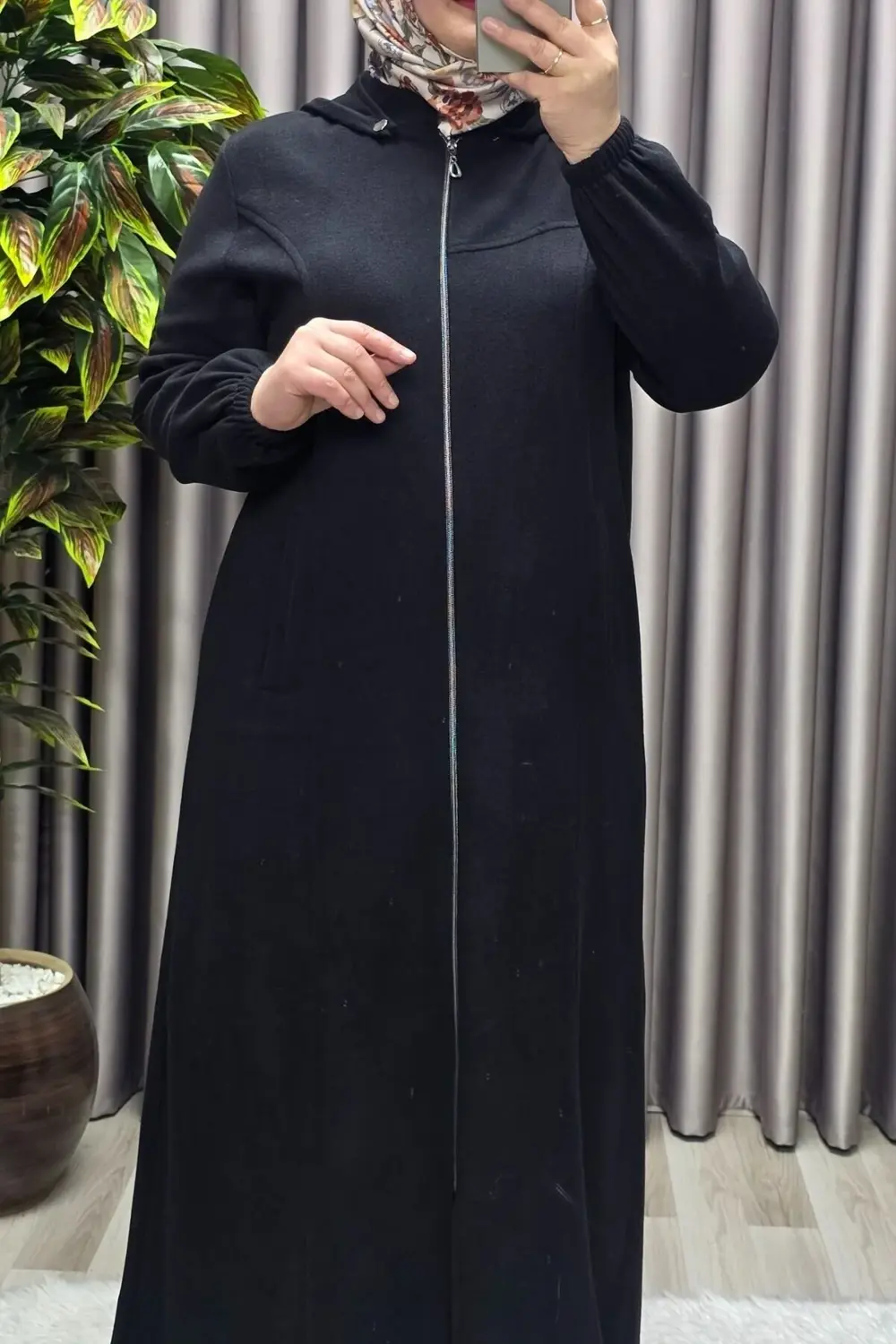 Kadın Giyim Büyük Beden Kapşonlu Yumuşak Kaşe Tam Boy Kaban