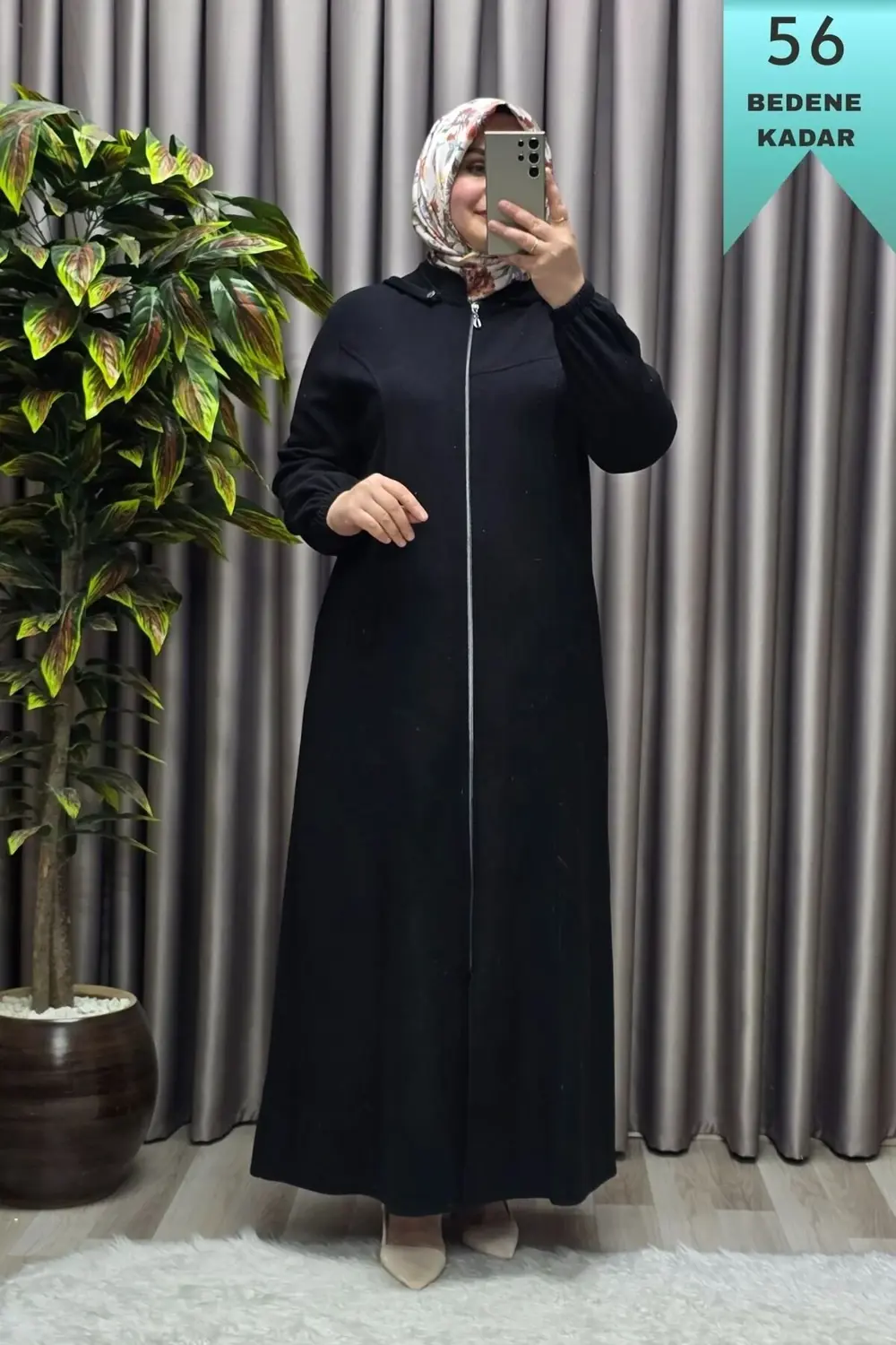 Kadın Giyim Büyük Beden Kapşonlu Yumuşak Kaşe Tam Boy Kaban