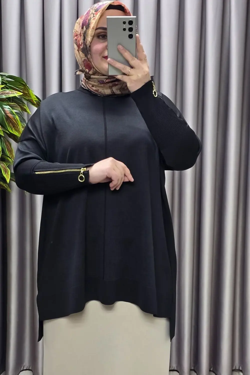 Kadın Giyim Büyük Beden Kolu Düğmeli Fitilli Standart Beden Triko