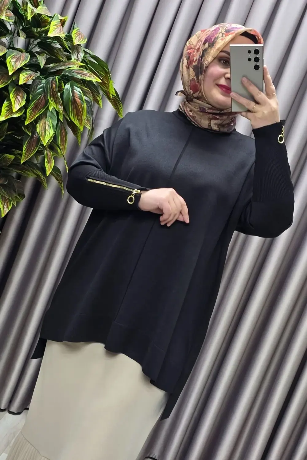 Kadın Giyim Büyük Beden Kolu Düğmeli Fitilli Standart Beden Triko