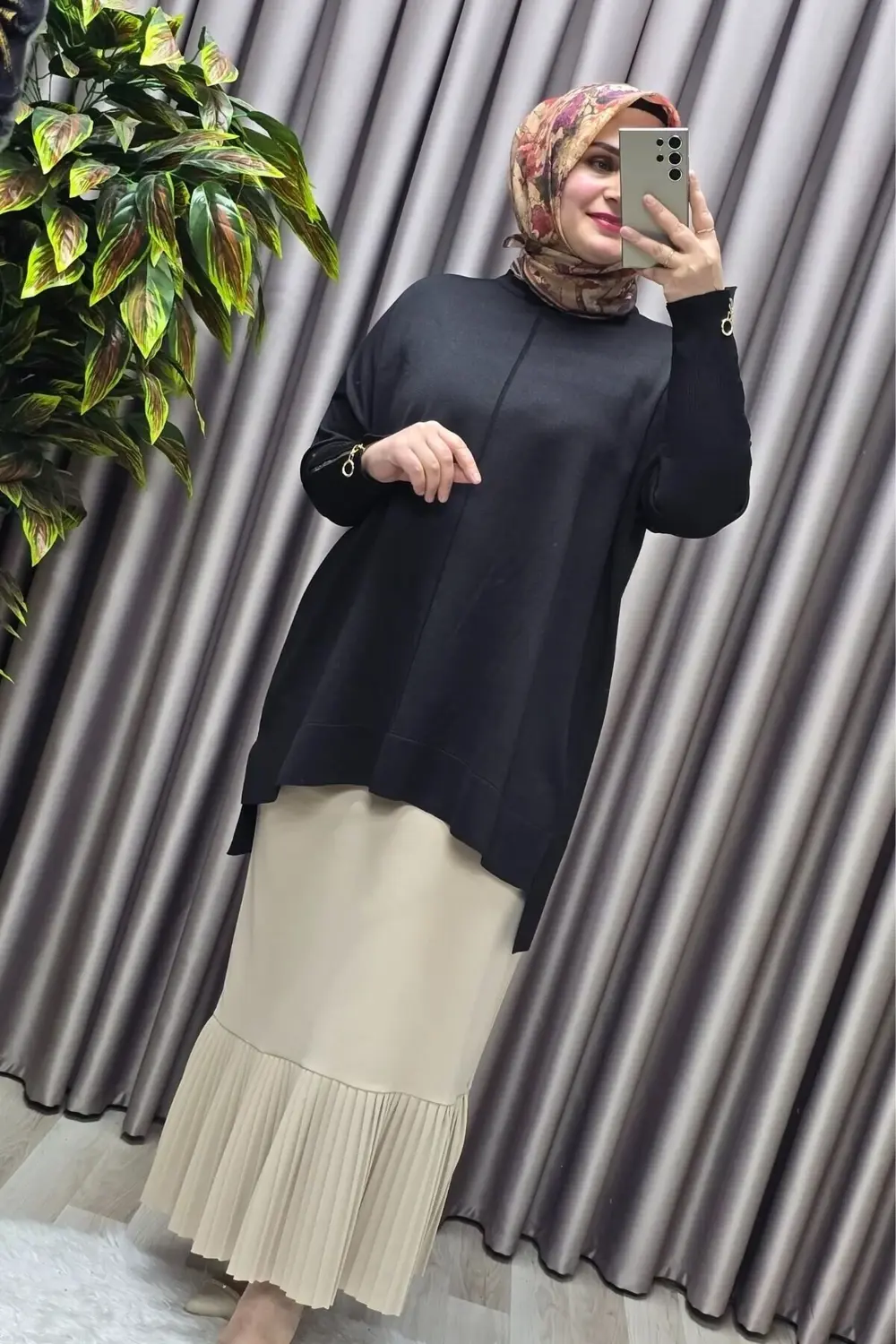 Kadın Giyim Büyük Beden Kolu Düğmeli Fitilli Standart Beden Triko