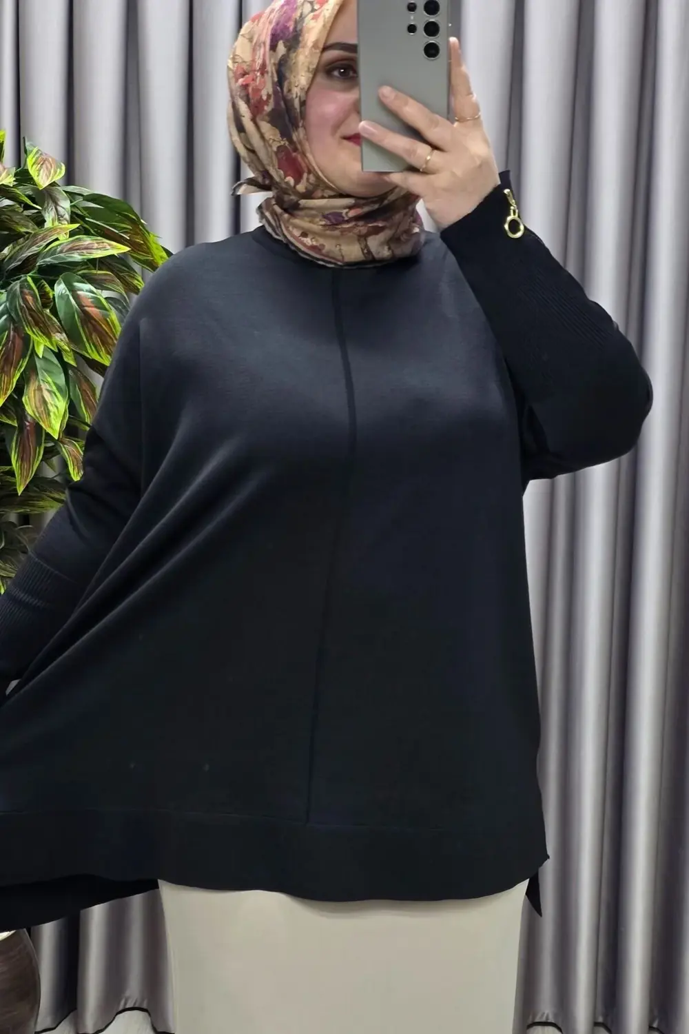 Kadın Giyim Büyük Beden Kolu Düğmeli Fitilli Standart Beden Triko