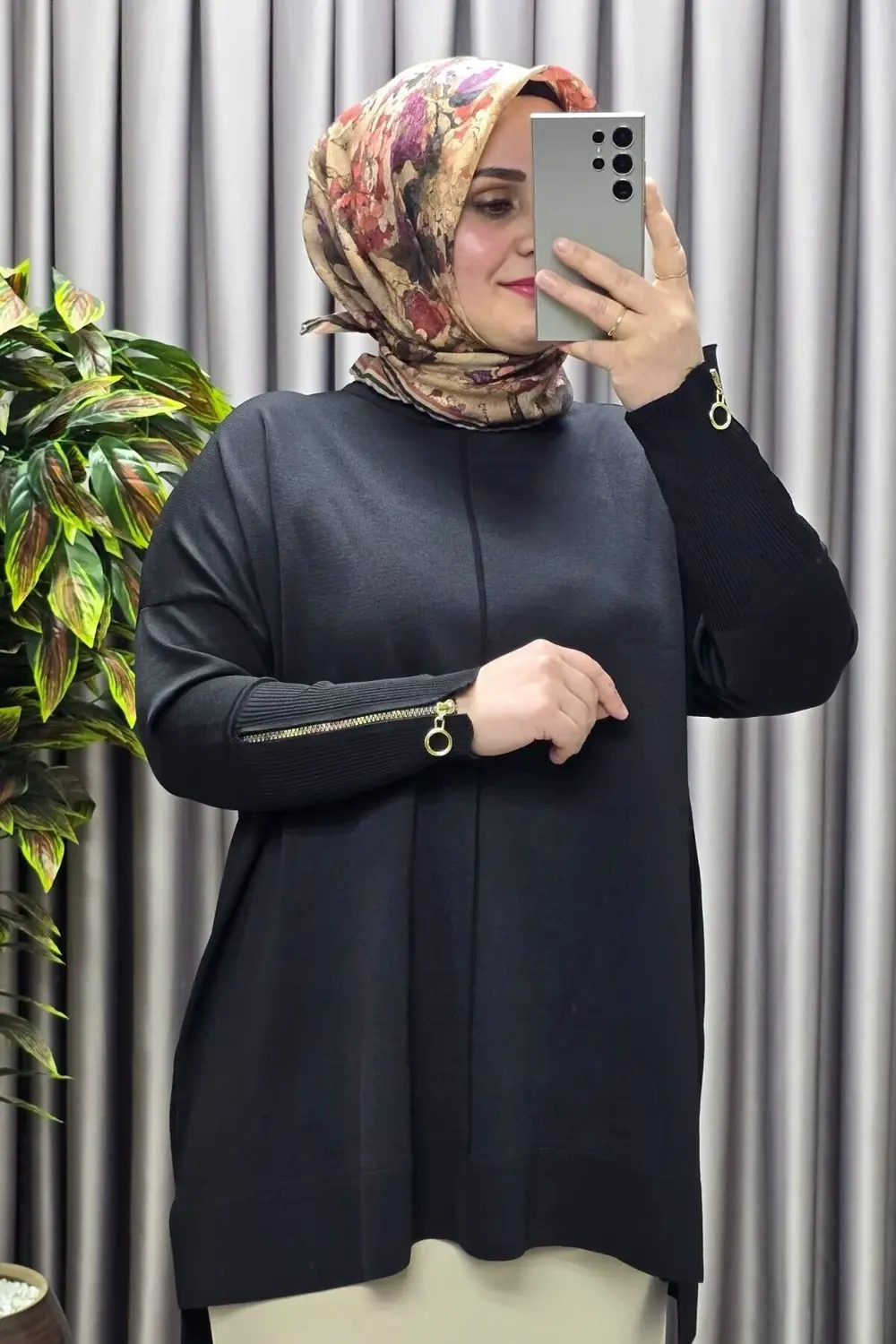 Kadın Giyim Büyük Beden Kolu Düğmeli Fitilli Standart Beden Triko