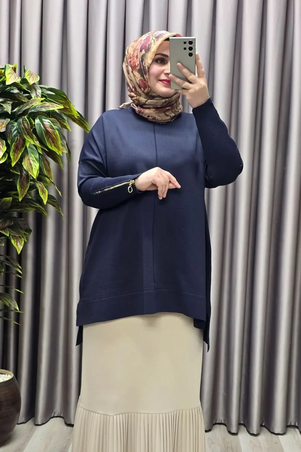 Kadın Giyim Büyük Beden Kolu Fermuar Detaylı Fitilli Standart Bed