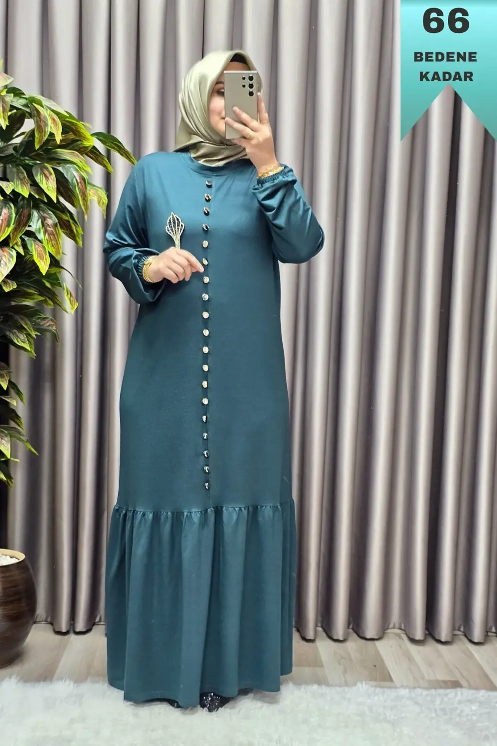 Kadın Giyim Büyük Beden Kristal Düğmeli Elbise