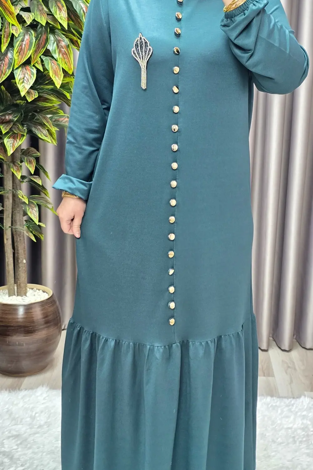 Kadın Giyim Büyük Beden Kristal Düğmeli Elbise