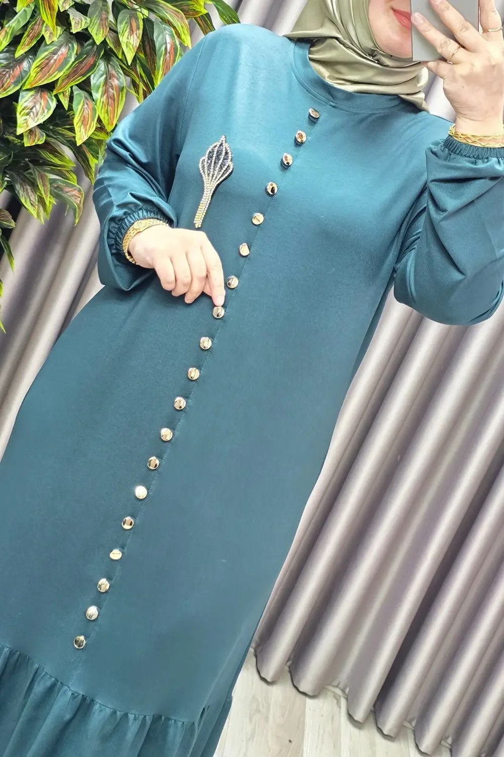 Kadın Giyim Büyük Beden Kristal Düğmeli Elbise