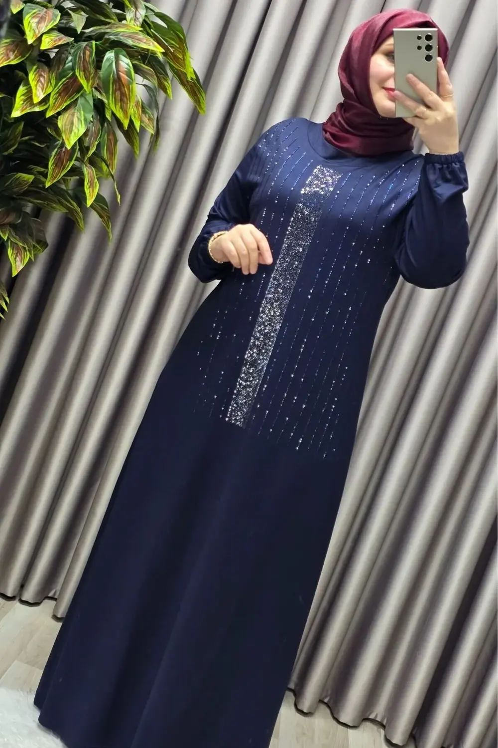 Kadın Giyim Büyük Beden Kristal Taşlı Elbise