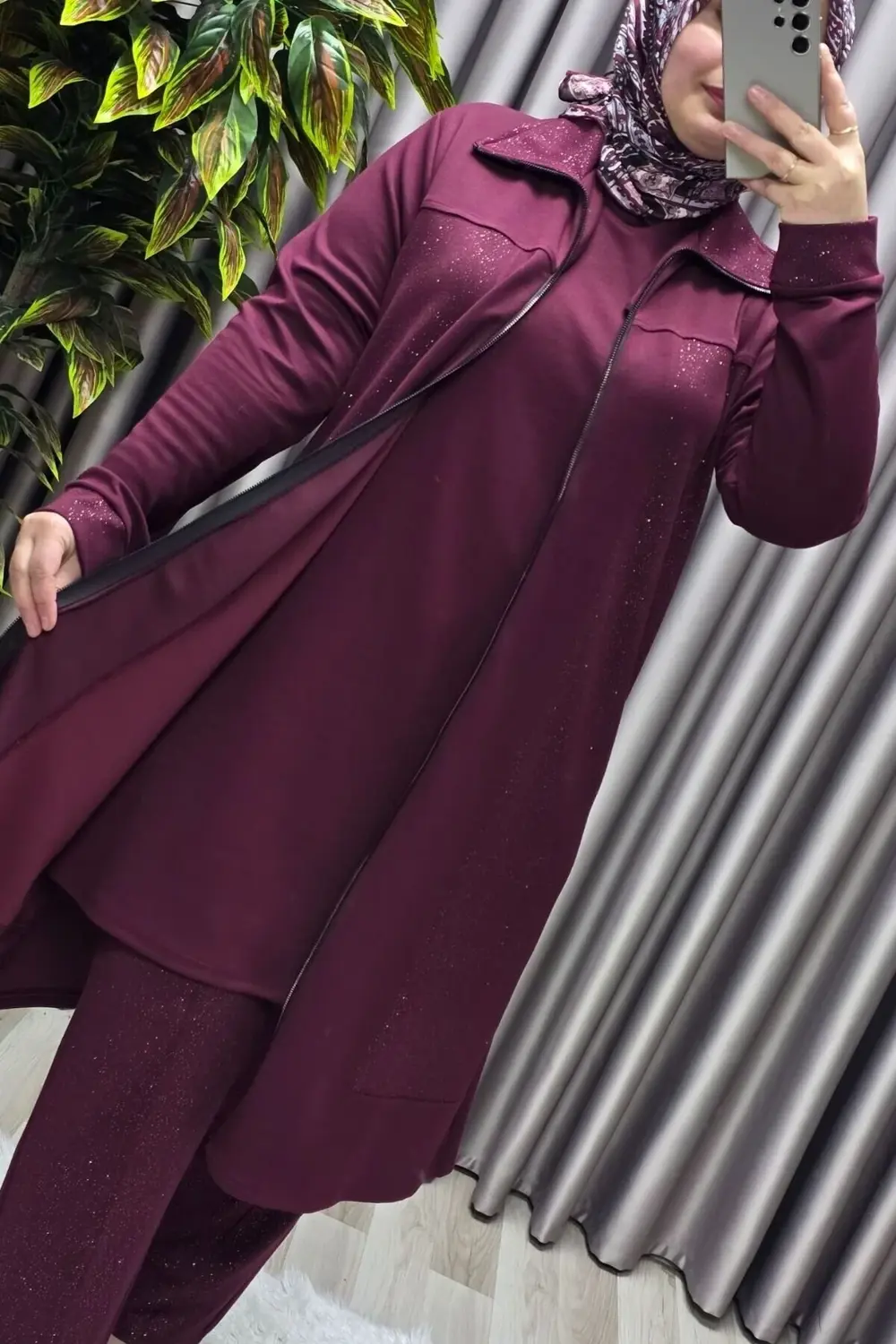 Kadın Giyim Büyük Beden Modal Simli Kap Pantolon İçlik Üçlü Takım