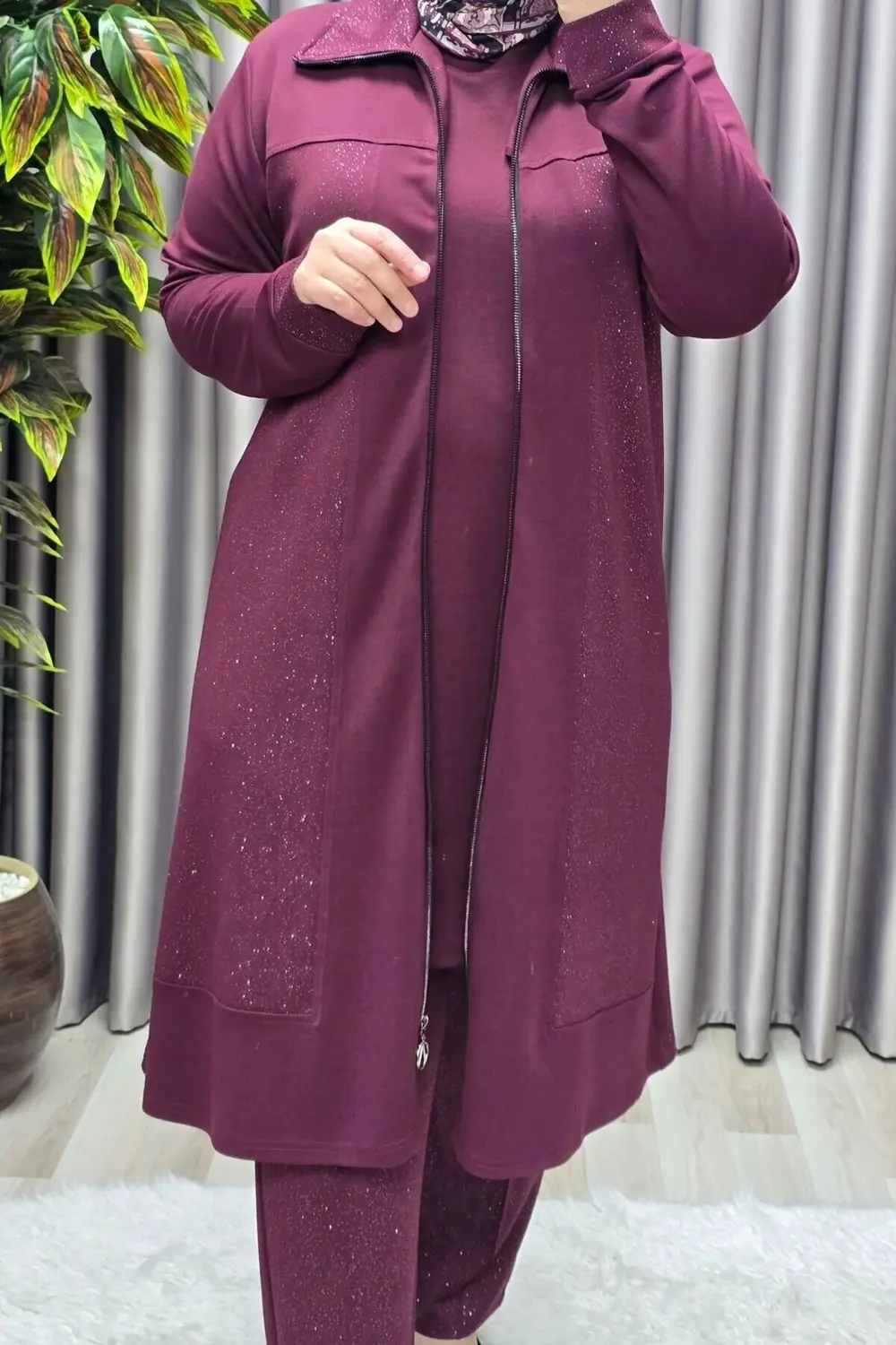 Kadın Giyim Büyük Beden Modal Simli Kap Pantolon İçlik Üçlü Takım