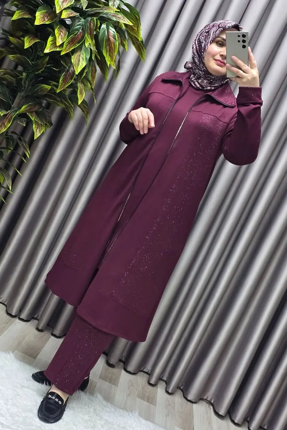 Kadın Giyim Büyük Beden Modal Simli Kap Pantolon İçlik Üçlü Takım