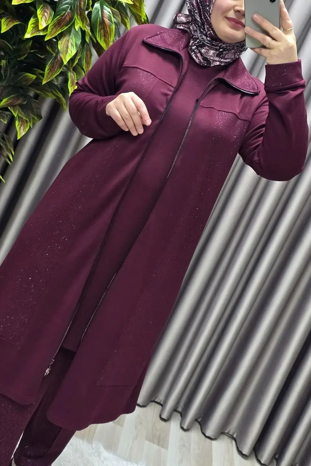 Kadın Giyim Büyük Beden Modal Simli Kap Pantolon İçlik Üçlü Takım