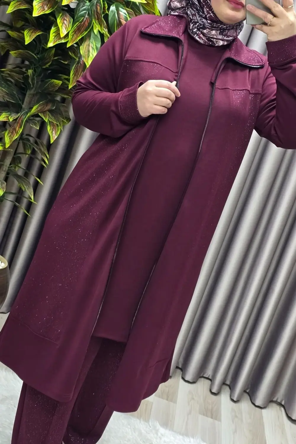 Kadın Giyim Büyük Beden Modal Simli Kap Pantolon İçlik Üçlü Takım