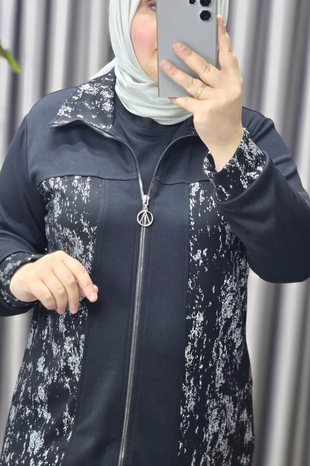 Kadın Giyim Büyük Beden Modal Tesettür Uzun Üçlü Simli Takım