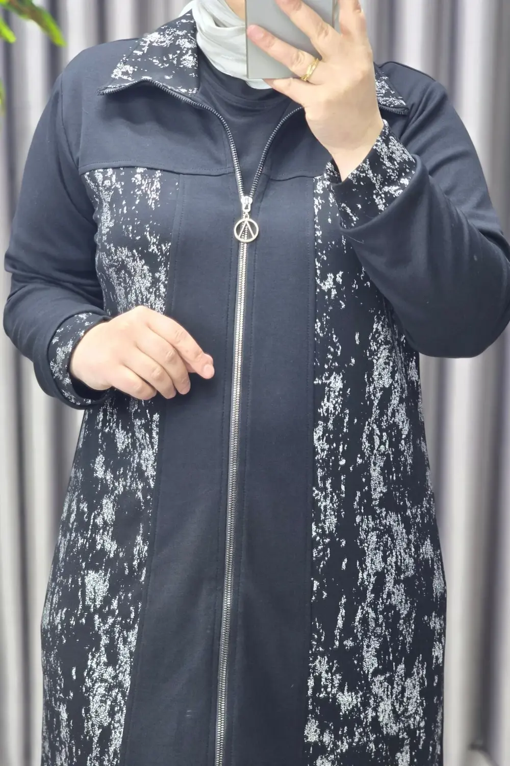 Kadın Giyim Büyük Beden Modal Tesettür Uzun Üçlü Simli Takım