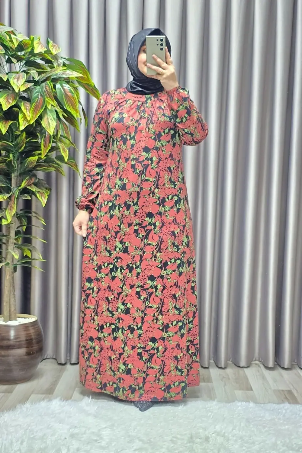 Kadın Giyim Büyük Beden Nostaljik Kristal Büzgülü Elbise