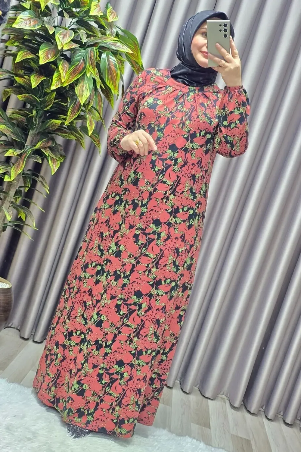 Kadın Giyim Büyük Beden Nostaljik Kristal Büzgülü Elbise