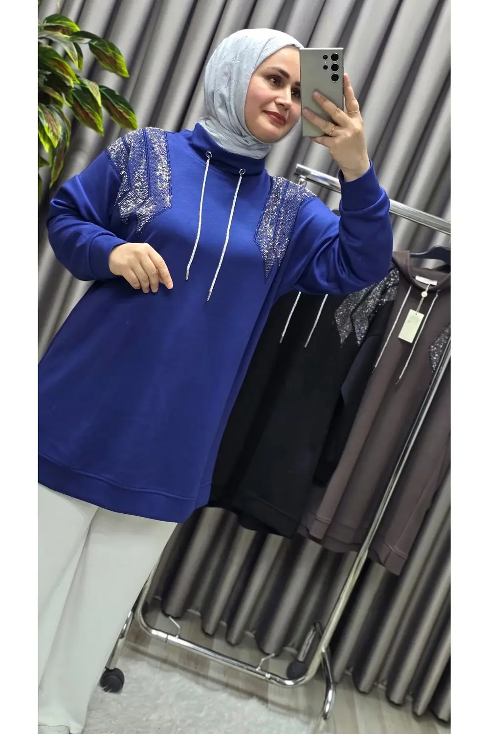 Kadın Giyim Büyük Beden Önü Taşlı Tunik