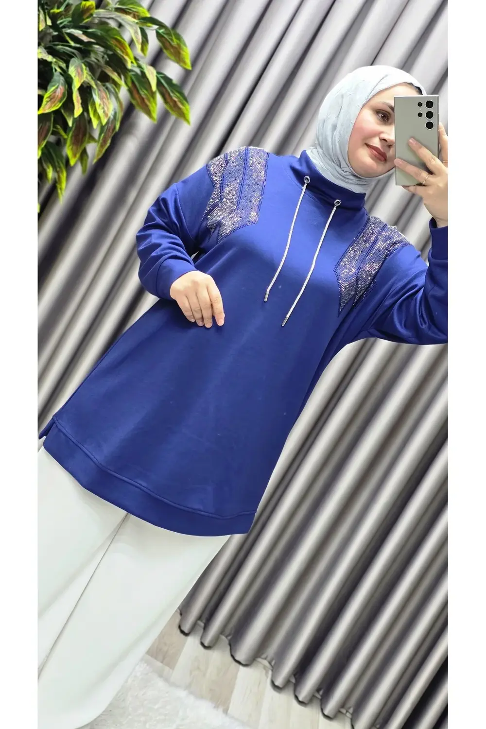 Kadın Giyim Büyük Beden Önü Taşlı Tunik