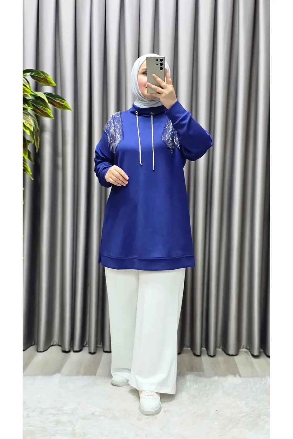 Kadın Giyim Büyük Beden Önü Taşlı Tunik