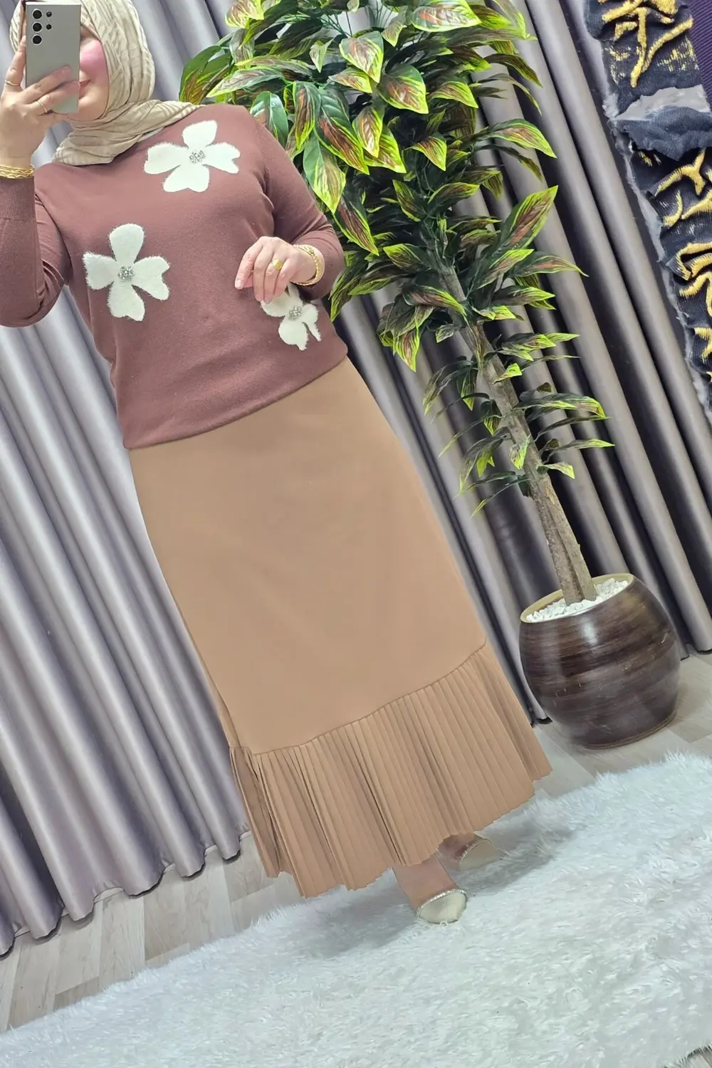 Kadın Giyim Büyük Beden Piliseli Etek