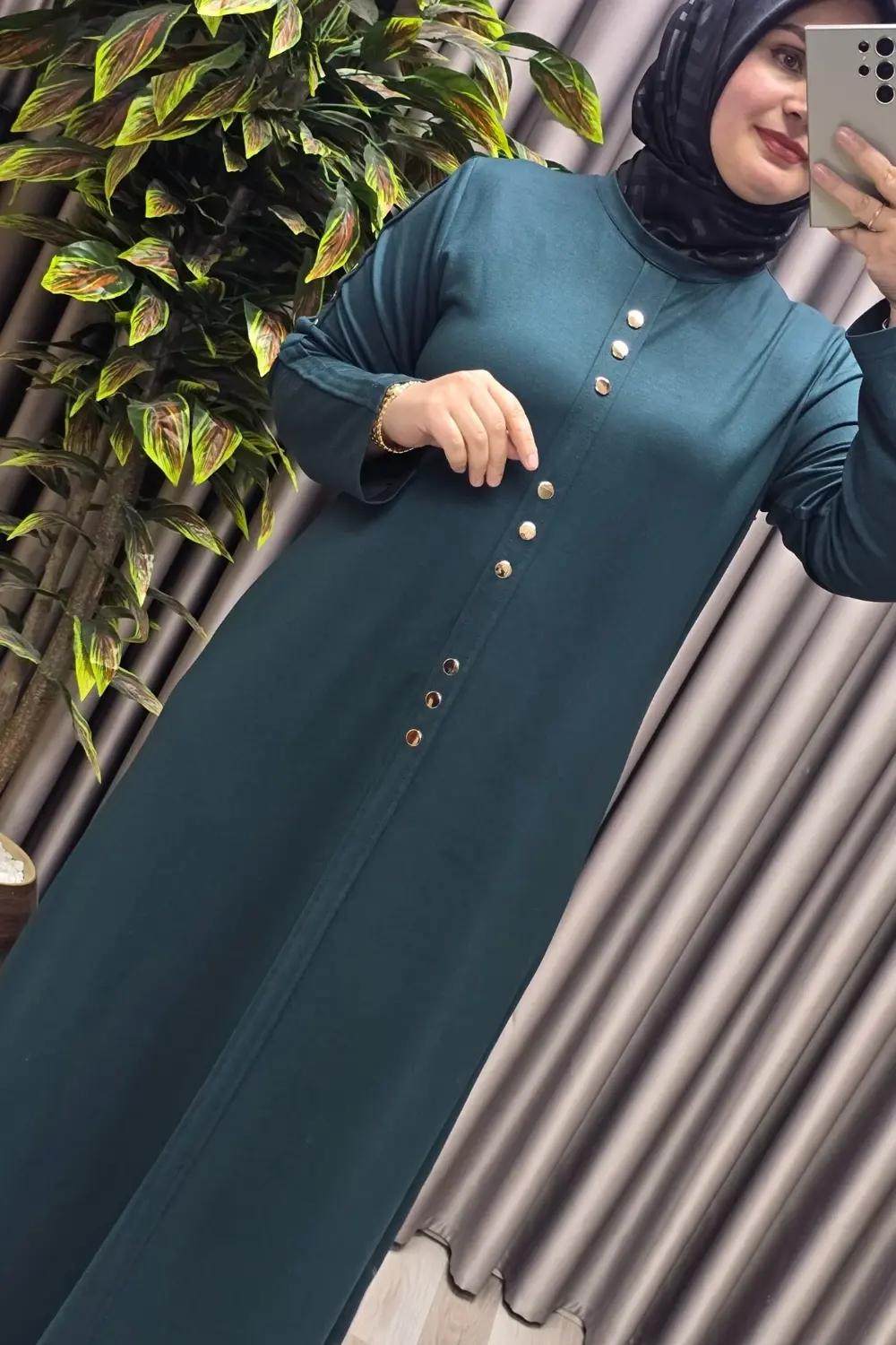 Kadın Giyim Büyük Beden Rivetli Boydan Elbise