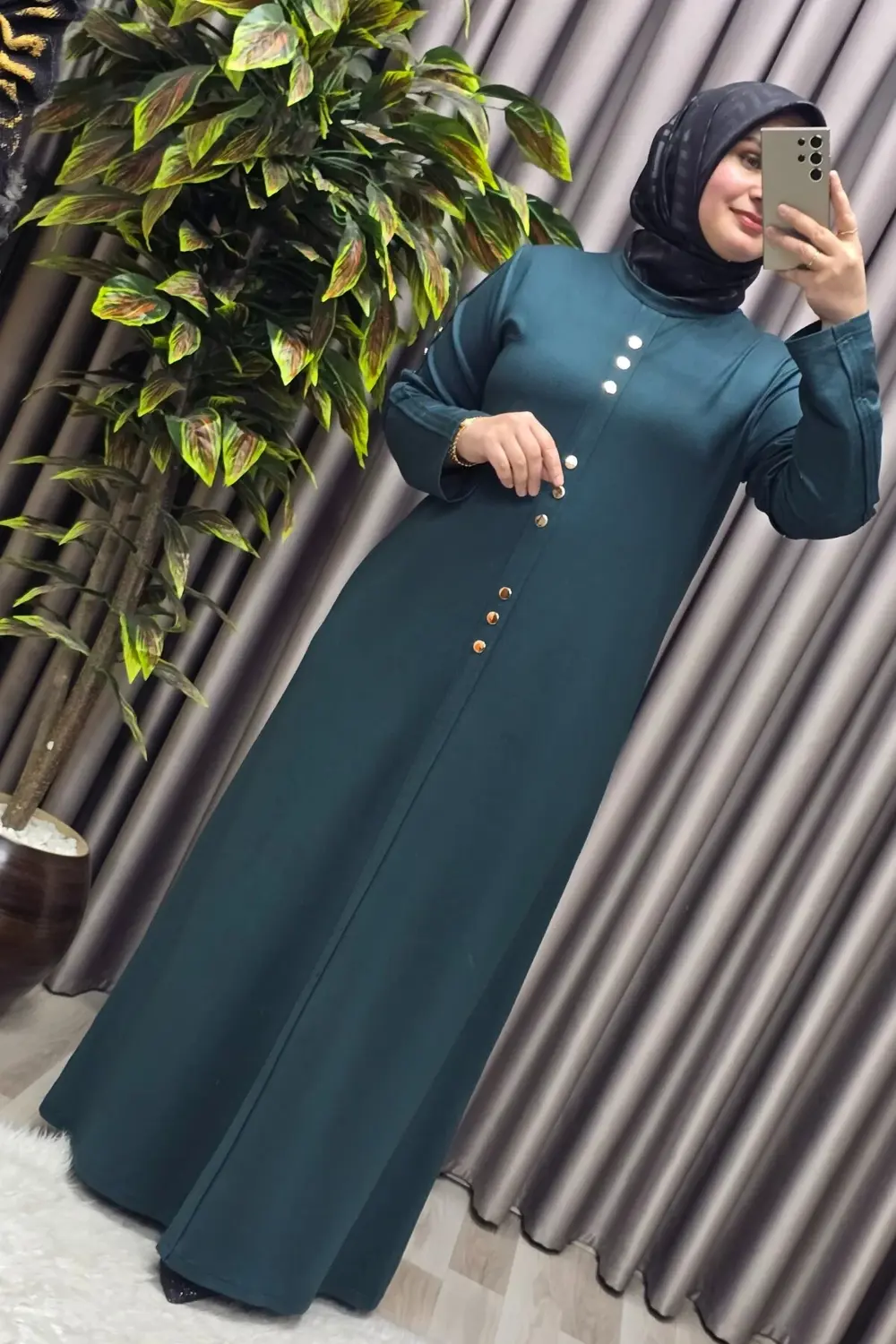 Kadın Giyim Büyük Beden Rivetli Boydan Elbise