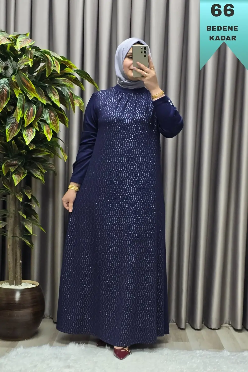 Kadın Giyim Büyük Beden Simli Kloş Elmas Elbise