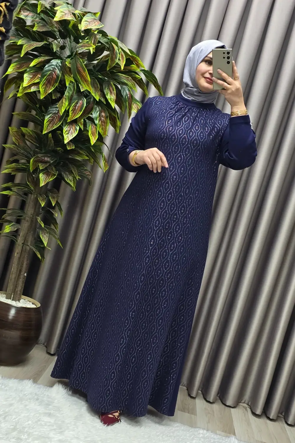 Kadın Giyim Büyük Beden Simli Kloş Elmas Elbise