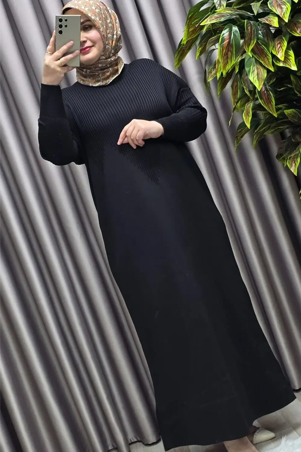 Kadın Giyim Büyük Beden Soğuk Triko Fitilli Elbise