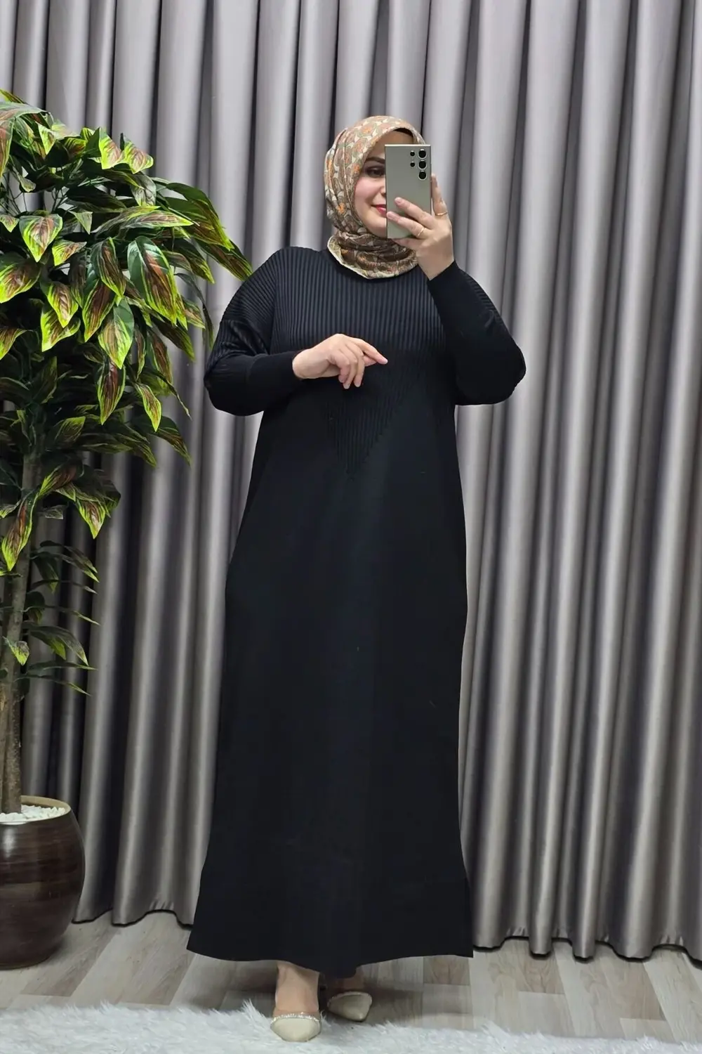 Kadın Giyim Büyük Beden Soğuk Triko Fitilli Elbise