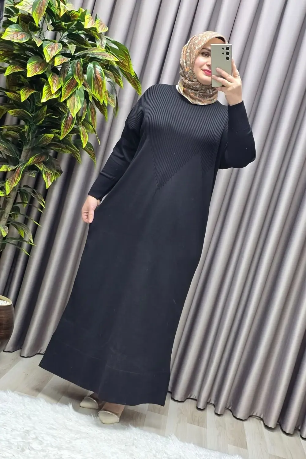 Kadın Giyim Büyük Beden Soğuk Triko Fitilli Elbise