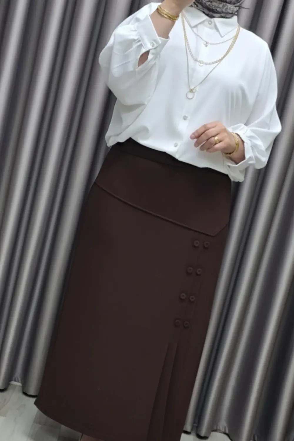 Kadın Giyim Büyük Beden Suna Düğmeli Etek