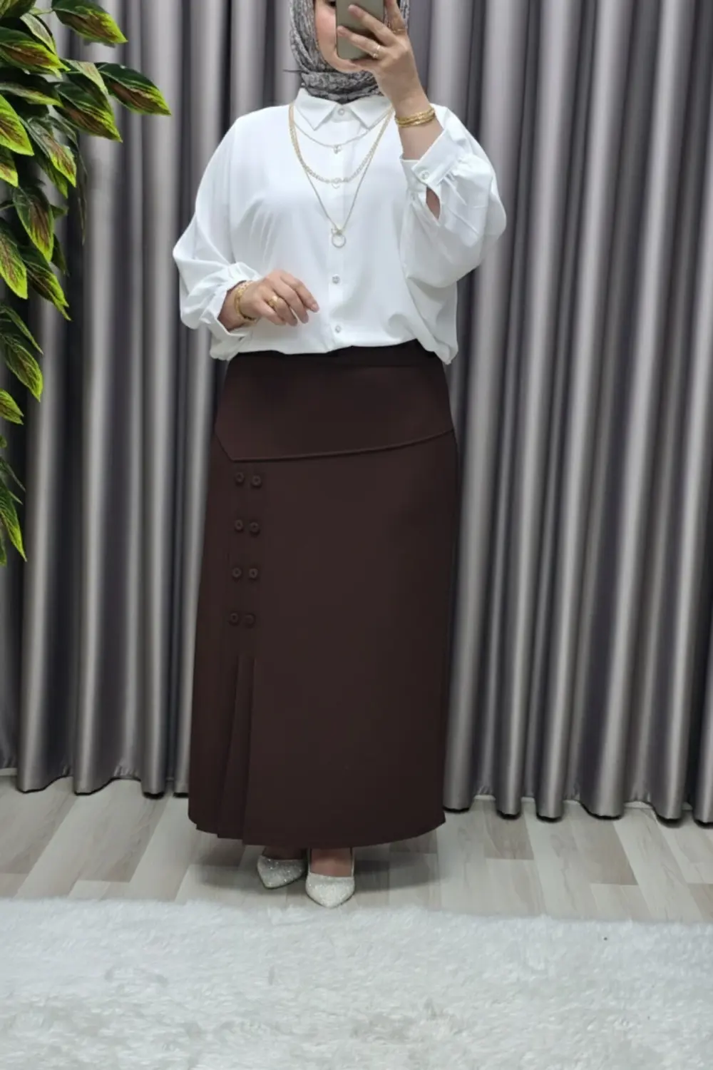 Kadın Giyim Büyük Beden Suna Düğmeli Etek