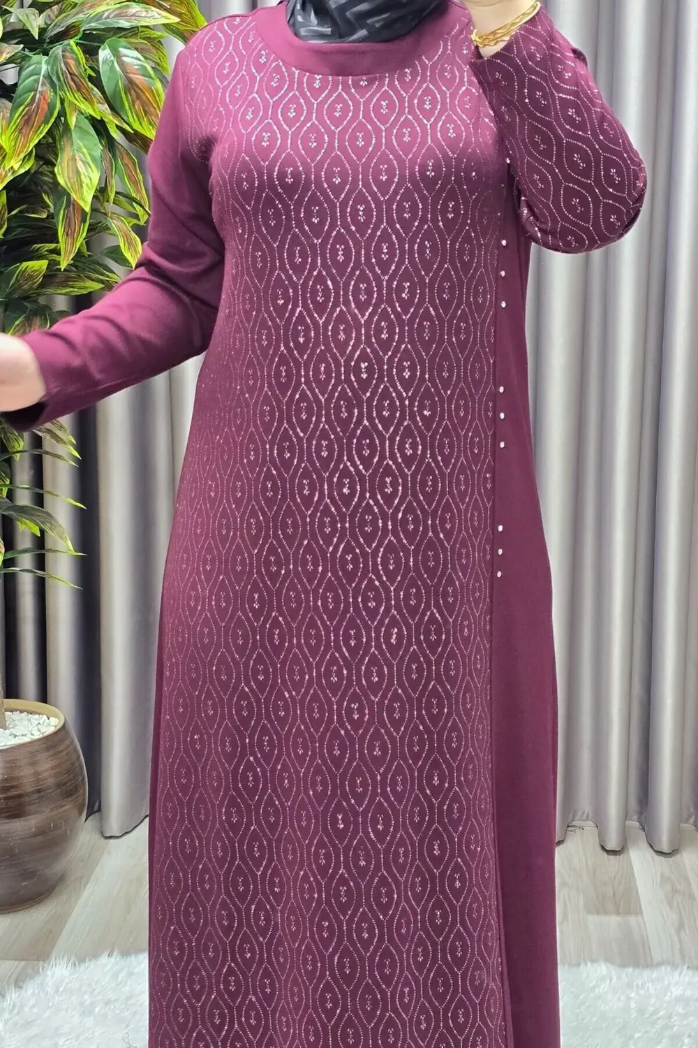 Kadın Giyim Büyük Beden Taşlı Simli Rahat Kalıp Tesettür Elmas El